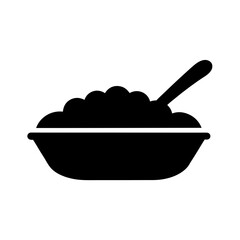 A Simple Black Silhouette Icon of a Bowl of Food with a Spoon