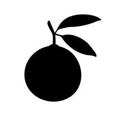 A Simple Black Silhouette of a Single Orange with Leaves