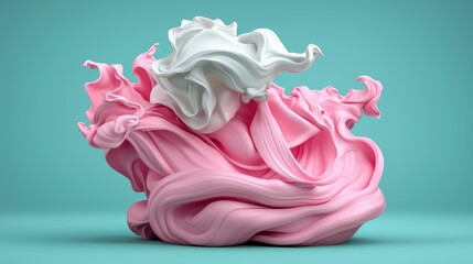 Abstract Pink and White Swirling Forms on Teal Background