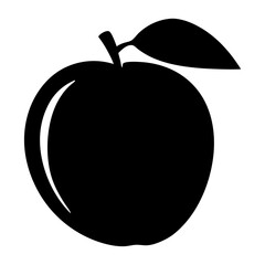 A simple black silhouette of a single apple with a leaf