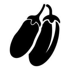 A Pair of Black Silhouette Eggplants or Peppers Vegetable Icon Graphic Illustration