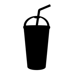 Black silhouette of a disposable cup with a straw and dome lid ideal for cold drinks © pixostudio