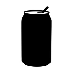 Black and white silhouette of an aluminum beverage can with a straw