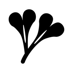 Simple Black Silhouette of a Small Plant with Two Heart Shaped Leaves