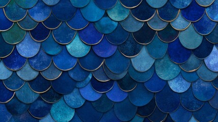 Scale Pattern Overlapping blue semicircles with gold outlines create a textured scale pattern. Rich color transitions