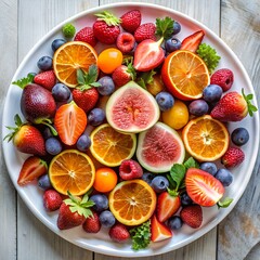 Naklejka premium Assortment of colorful ripe tropical fruits. Top view