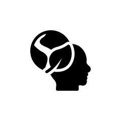 human head with planet and leaf, representing ecological awareness, green thinking, and environmental consciousness. Perfect for use in designs related to sustainability, ecology, and eco friendly 