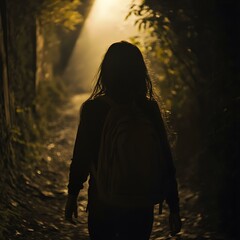 Woman Walking Path at Dusk of excellence in splendor beyond compare with grace in style...