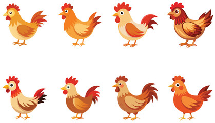 Set of hens isolated on white background