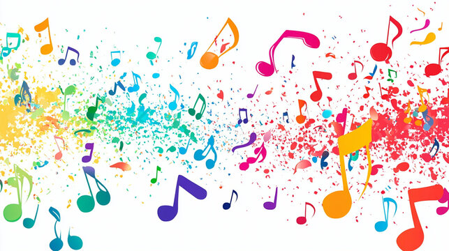 Abstract Musical Icons Flying with white isolated background. Ai generated.