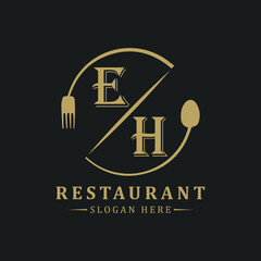 initial monogram logo With restaurant Circle shape logo design.