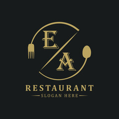 initial monogram logo With restaurant Circle shape logo design.