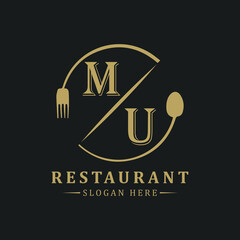 Fototapeta premium initial monogram logo With restaurant Circle shape logo design.