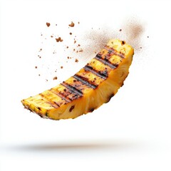 Fototapeta premium a realistic 3D scene of a flying grilled pineapple slice, with caramelized grill marks