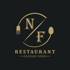 initial monogram logo With restaurant Circle shape logo design.