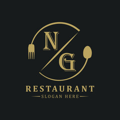 initial monogram logo With restaurant Circle shape logo design.