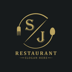 initial monogram logo With restaurant Circle shape logo design.