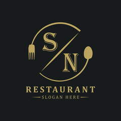 initial monogram logo With restaurant Circle shape logo design.