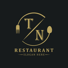 initial monogram logo With restaurant Circle shape logo design.