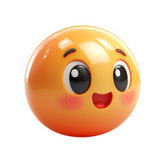 Cartoon Orange Smiley Face Emoji with Big Sparkling Eyes and Cheerful Expression on Transparent Background