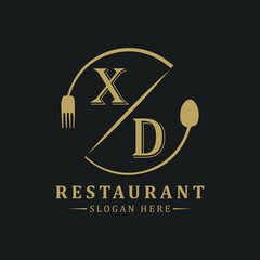 initial monogram logo With restaurant Circle shape logo design.
