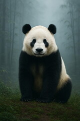 Fototapeta premium Giant Panda in a Misty Bamboo Forest