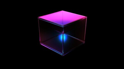 A glowing, vibrant glass cube against a black backdrop.