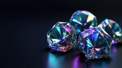 Fototapeta premium Multi-hued iridescent jewels glimmering on a dark surface.