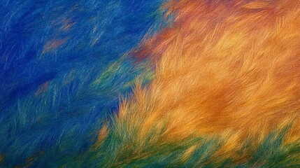 Vivid Abstract. Brushstrokes blend blue, orange, & green, creating a textured, organic, captivating artistic composition