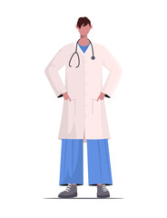  Cartoon man doctor medical uniform and stethoscope. Professional medicine worker isolated on white background. Vector illustration Not AI generated