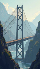 A Suspension Bridge Design Vector, Generative AI