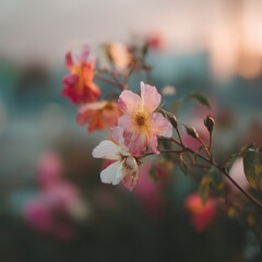 Beautiful Pink   White Roses in Summer Garden