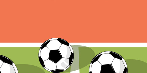 Obraz premium Vector of soccer league with team competition and scoreboard on green field background.