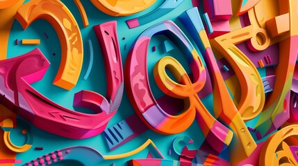 Colorful typography background featuring overlapping fonts abstract shapes perfect for creative branding art galleries and artistic projects that require vibrant and dynamic lettering elements