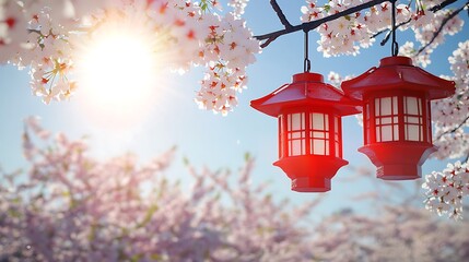 japanese lantern with cherry blossoms