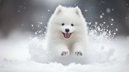 A fluffy Samoyed puppy bouncing through the snow, pure joy, --ar 16:9 --v 6.1 Job ID: fc60dd0a-b71b-414c-ae14-afe4e4b0cecc