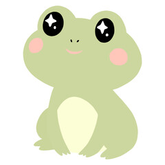 Obraz premium Kawaii frog with big sparkling eyes and pink cheeks and sweet smile sitting isolated on white background.