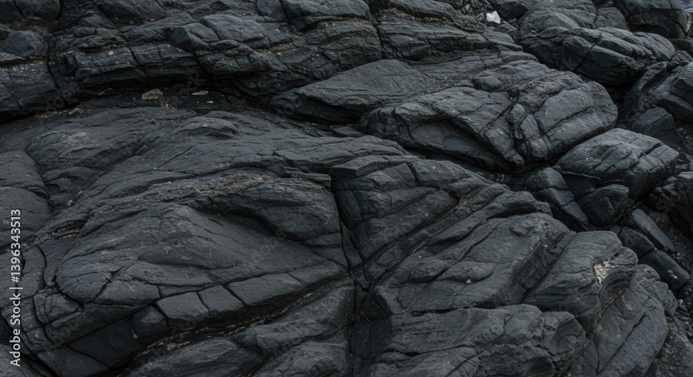 Poster dark textured volcanic rock formations creating abstract patterns outdoors