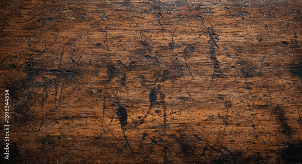 Poster Rustic wood surface showing aged texture with scratches and marks