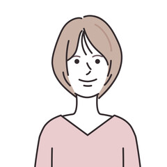 Vネックを着たショートボブの女性のイラスト