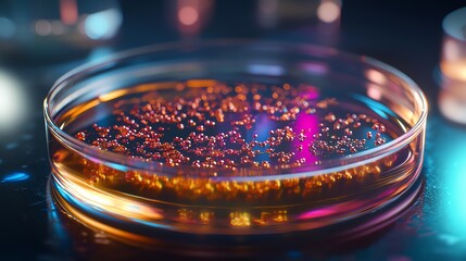 Examining Petri Dish Culture with Bacterial Colonies Growing for Microbiology Research