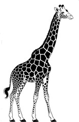Fototapeta premium Giraffe Vector Illustration – Long Neck African Safari Animal, Line Art Drawing of a Tall Herbivore from the Savannah, Wildlife Clipart for Prints, Posters, and Educational Use