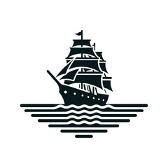 Ship at Sea silhouette icon Clipart image isolated on white background