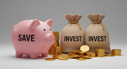 Saving and Investment Concept with Piggy Bank and Money Bag
