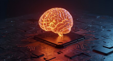 Futuristic Artificial Intelligence Brain on Circuit Board

