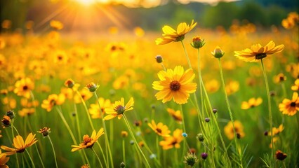 Golden hour blooms in a vibrant meadow, bathed in sunlight, showcasing the beauty of wildflowers in full bloom.