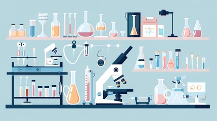Showcasing the Beauty of Medical Precision: The Orderly Arrangement of Clean Medical Lab Equipment! The picture focuses on an immaculate medical laboratory where various equipment such as analyzers an