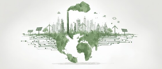 Eco Friendly Cityscape  Sustainable Global Energy  Green Technology  Renewable Resources