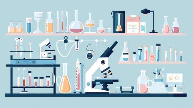 Showcasing the Beauty of Medical Precision: The Orderly Arrangement of Clean Medical Lab Equipment! The picture focuses on an immaculate medical laboratory where various equipment such as analyzers an