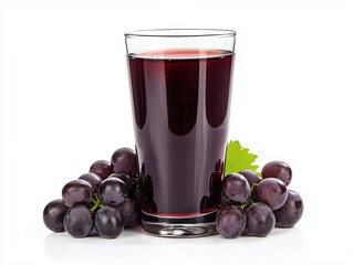 A transparent glass of grape juice isolated on a white background 